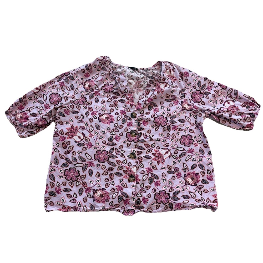 ANN TAYLOR‎ FLORAL BLOUSE WOMENS Large PEASANT SLEEVES ROMANTIC LAGENLOOK